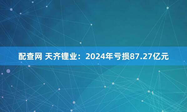 配查网 天齐锂业：2024年亏损87.27亿元